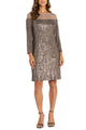 RM Richards 2428 MOCHA Sequin Illusion Neck Sheath Evening Dress - Mocha / 6