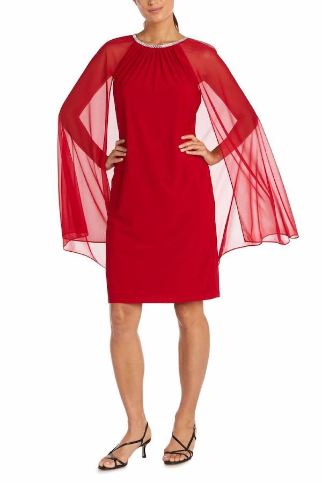 RM Richards 2496 RED Shift Tulle Cape Short Evening Dress - Red / 6