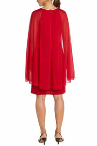 RM Richards 2496 RED Shift Tulle Cape Short Evening Dress