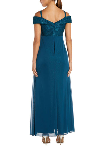 RM Richards 2604 PEACOCK Sparkle Lace Off-the-Shoulder Dress - Peacock