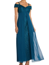 RM Richards 2604 PEACOCK Sparkle Lace Off-the-Shoulder Dress