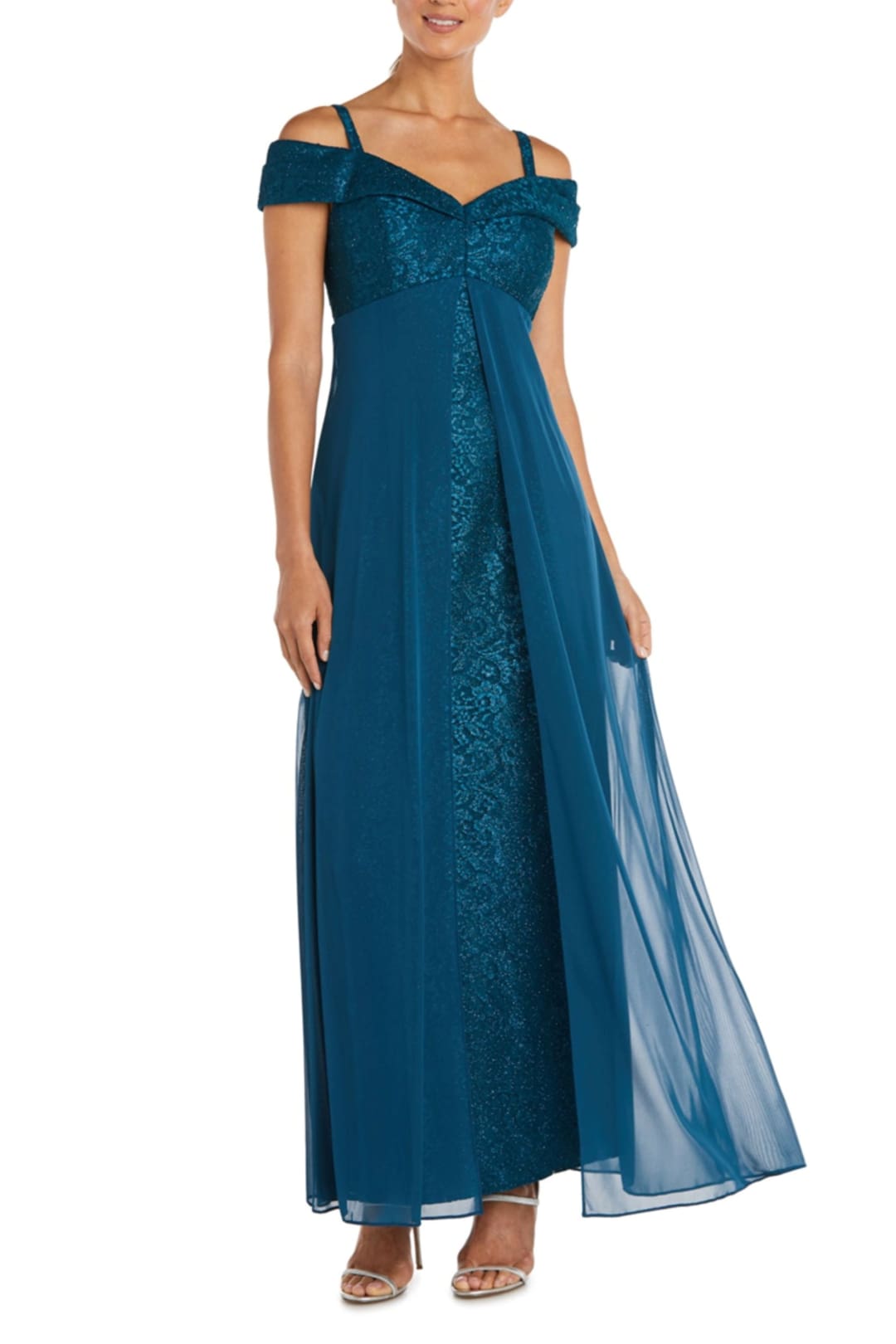 R & M Richards Cold-Shoulder Lace Gown - Peacock - Size 10 R & M Richards Cold-Shoulder Lace Gown - Peacock - Size 10