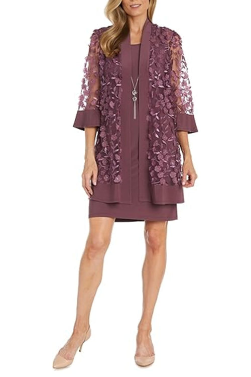 RM Richards 2643 DARK ROSE Bell Sleeve Floral 2-Pc Jacket Dress - Dark Rose / 6