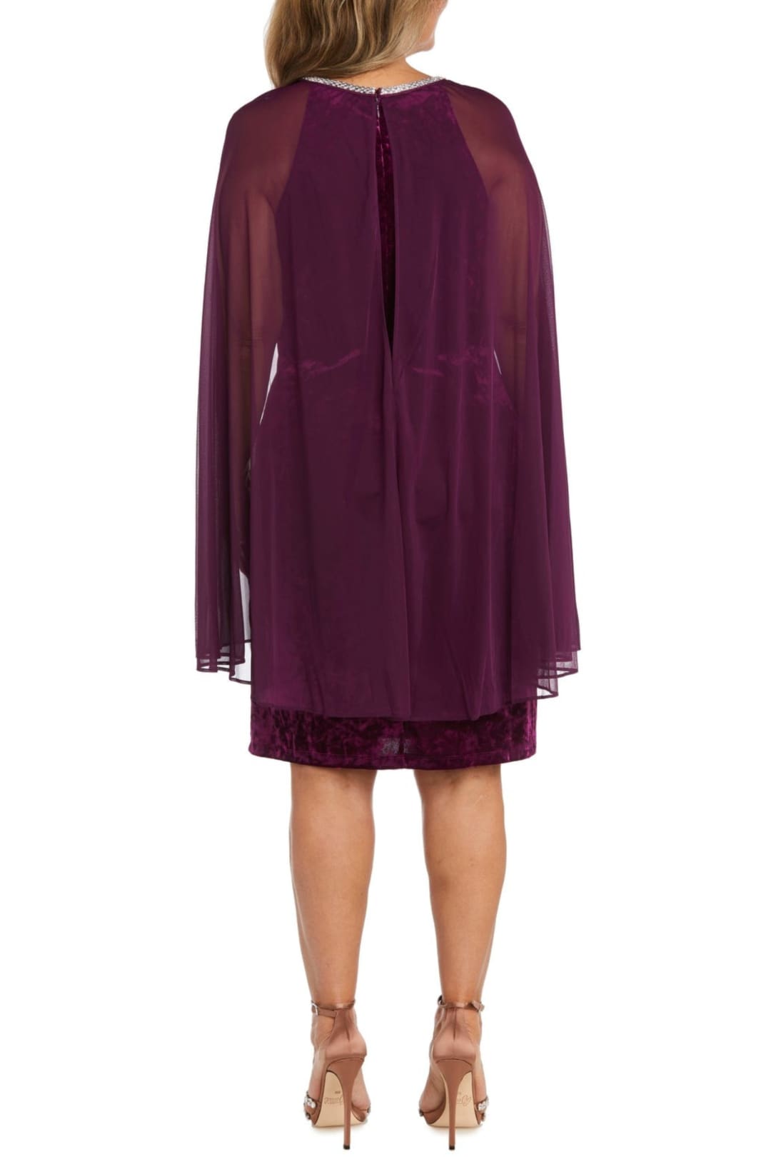 RM Richards 2663 PLUM Velvet Embellished Evening Cape Dress - Plum