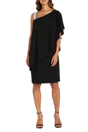 RM Richards 3439 Black One-Shoulder Rhinestone Short Evening Dress