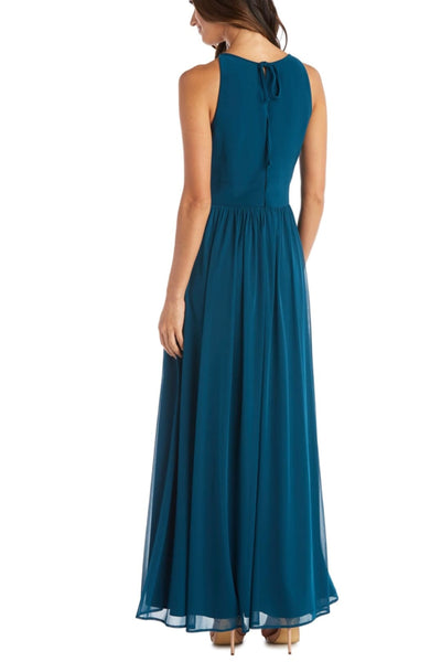 RM Richards 5405 TEAL Halter Embellished Belt Long Dress