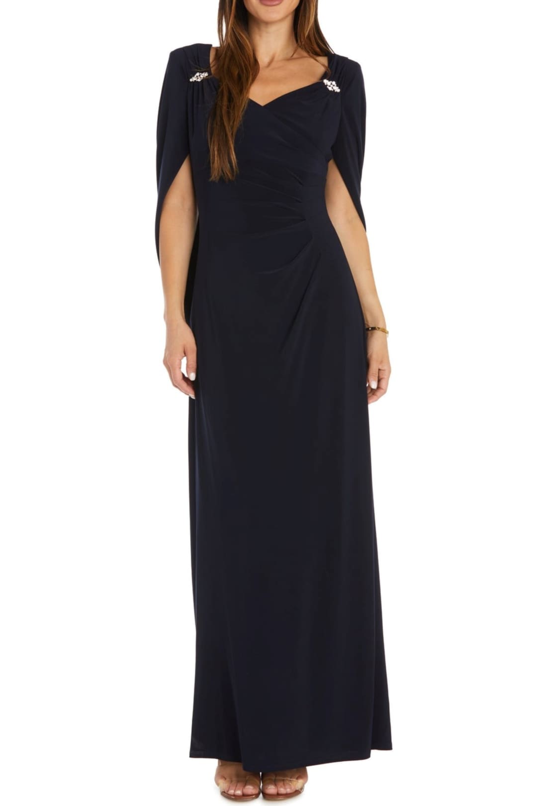 RM Richards 5899 Navy Draped Shawl Sleeve Long Evening Dress - Navy / 8