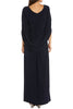 RM Richards 5899 Navy Draped Shawl Sleeve Long Evening Dress