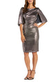 RM Richards 7493-Titanium Cape Sleeve Metallic Cocktail Dress