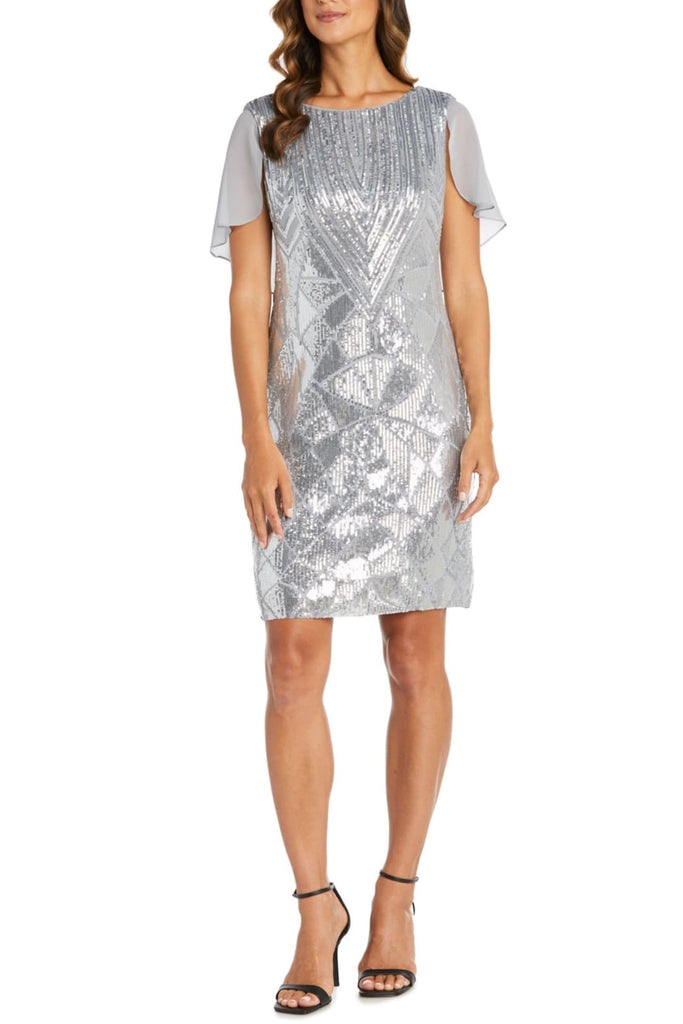 RM Richards 7721 SILVER Sequin Caplet Short Sheath Evening Dress - Silver / 6