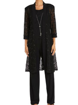 RM Richards 7914 Black Sequin Lace Duster 3-Piece Pants Suit