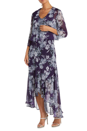 RM Richards 7973 Purple Metallic Floral High Low Jacket Dress