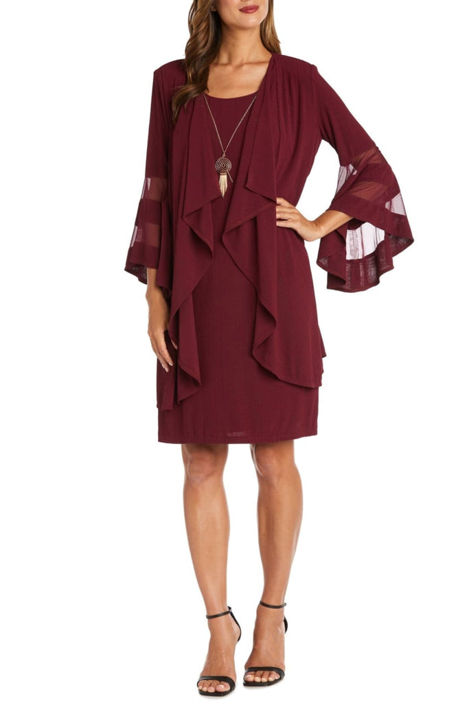 RM Richards 7994 WINE Bell Sleeve 2-Piece Jacket Dress - wine / 6