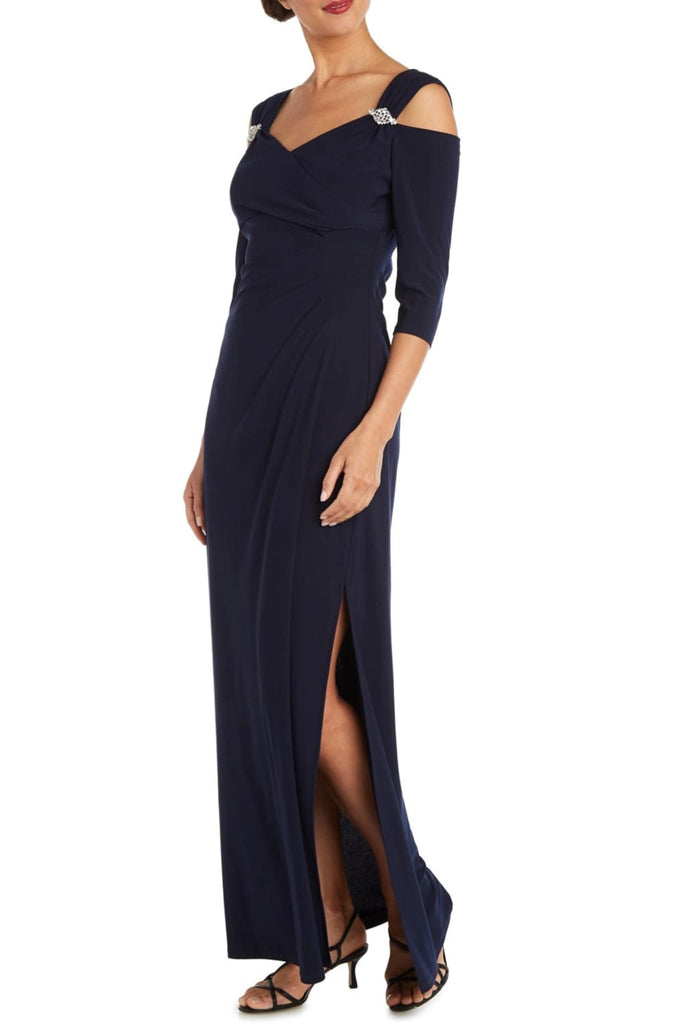 RM Richards 8950 NAVY Cold Shoulder Long Evening Dress - Navy / 8