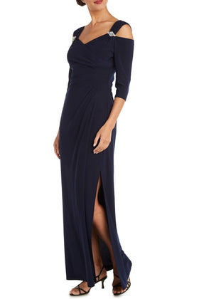 RM Richards 8950 NAVY Cold Shoulder Long Evening Dress