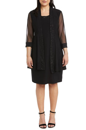 BLACK Shimmery 3/4 Sleeve Jacket Dress 8993
