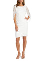 RM Richards 9501 WHITE Draped-Sleeve Sequined Lace Dress - White / 8