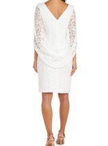 WHITE Draped-Sleeve Sequined Lace Dress 9501