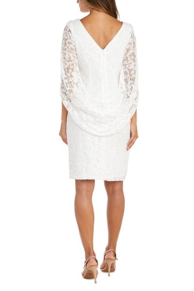 RM Richards 9501 WHITE Draped-Sleeve Sequined Lace Dress