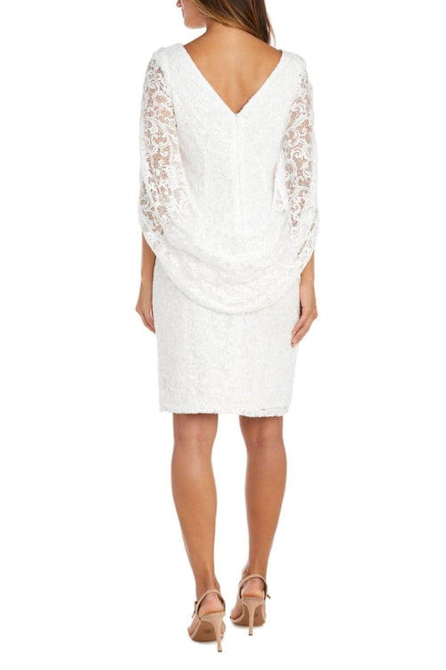 RM Richards 9501 WHITE Draped-Sleeve Sequined Lace Dress