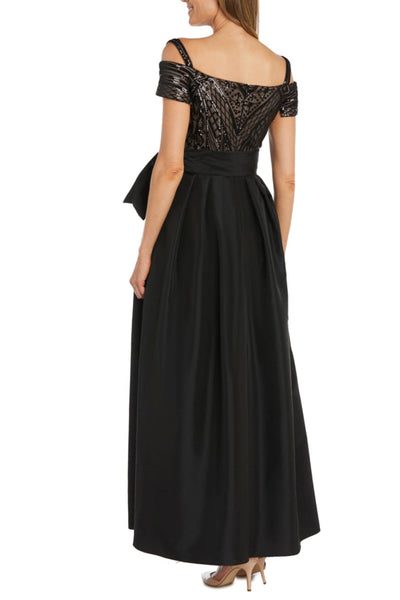 RM Richards 9659 Black Nude Cold Shoulder Sequined Evening Dress