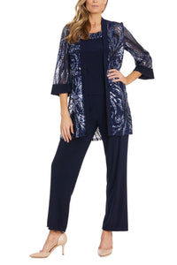 RM Richards 9731 NAVY 3-Piece Sequined Formal Pants Suit - Navy / 8