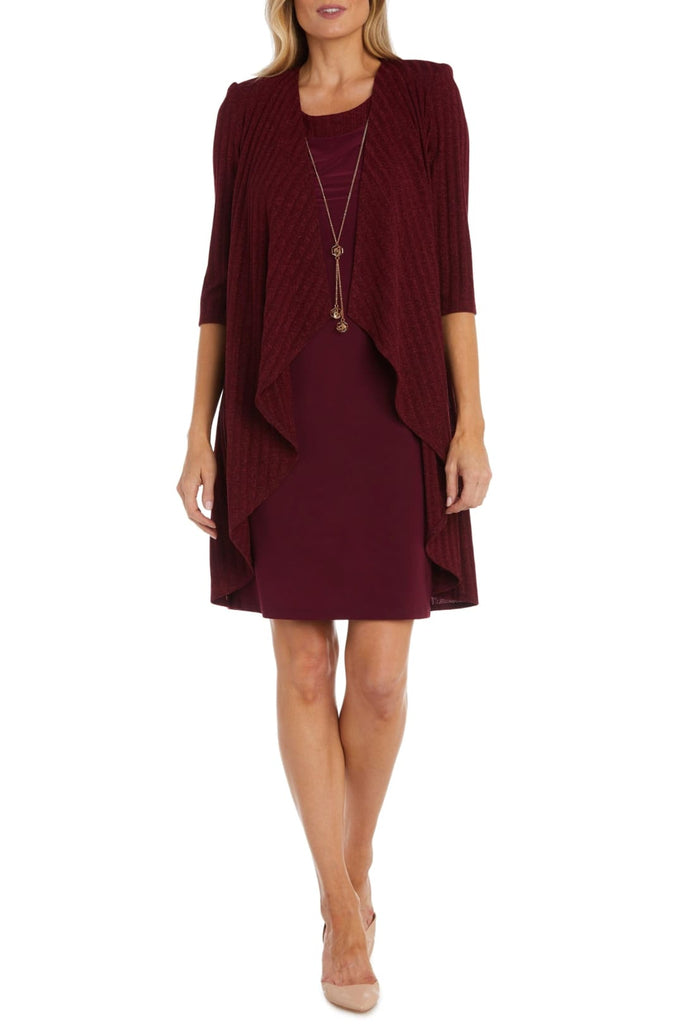 RM Richards 9785 WINE Knit Metallic 2-Piece Jacket Dress - wine / 6