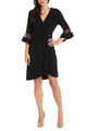 RM Richards 9871 BLACK Bell Sleeve Ruched-Waist Ring Dress - Black / 8