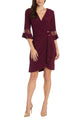 RM Richards 9871 MERLOT Bell Sleeve Ruched-Waist Ring Dress - Merlot / 6