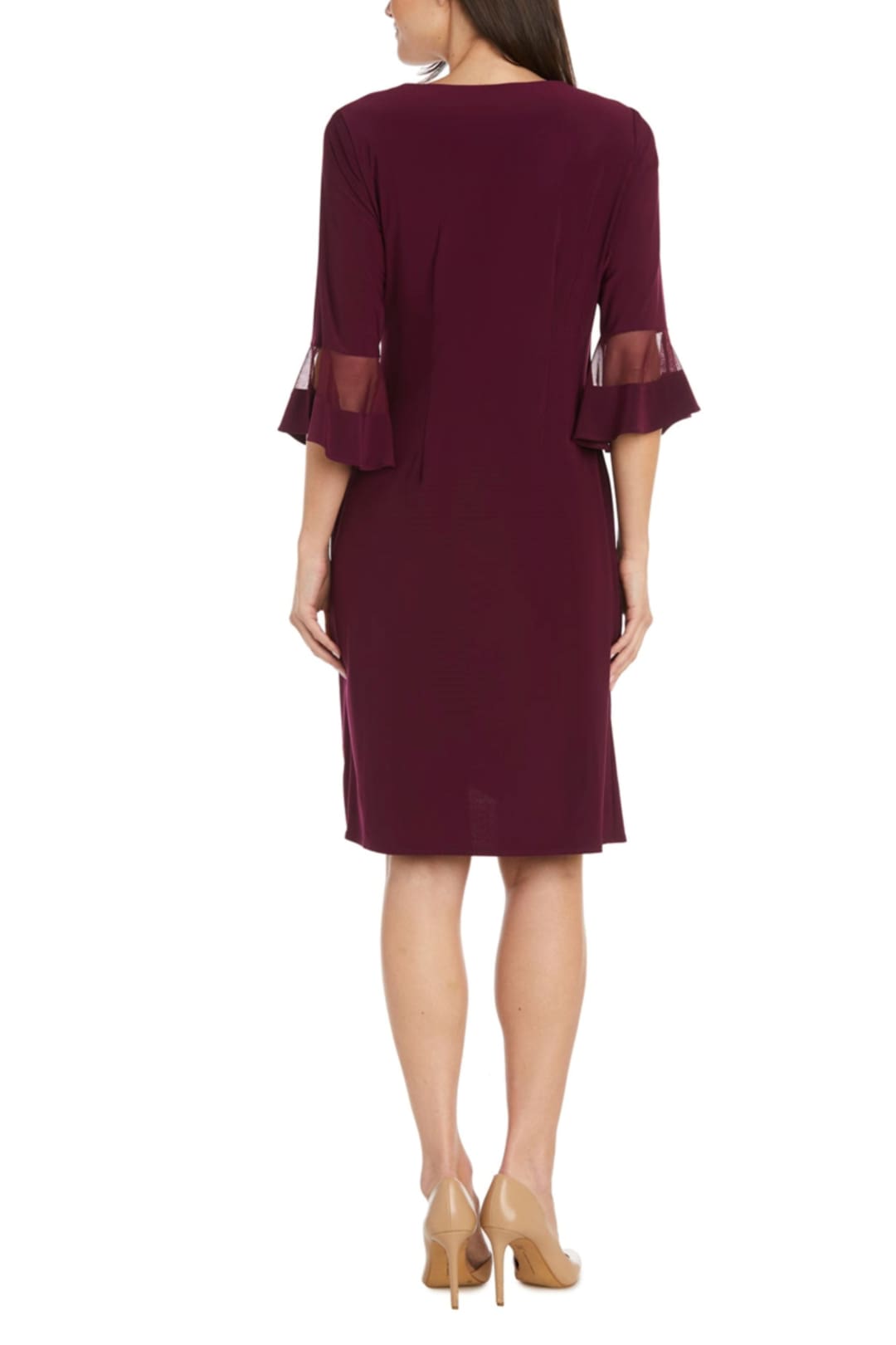 RM Richards 9871 MERLOT Bell Sleeve Ruched-Waist Ring Dress