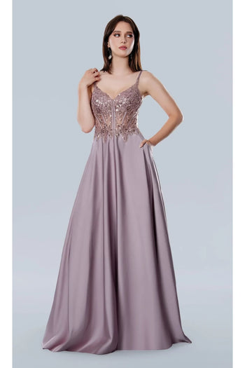 Rose Prom Dress A-Line Formal Evening Gown Stella Couture 25159 - Rose / Dresses