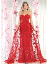 May Queen MQ1837 Strapless Glitter Corset Bone Red Carpet Long Gown