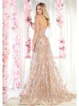May Queen MQ1837 Strapless Glitter Corset Bone Red Carpet Long Gown