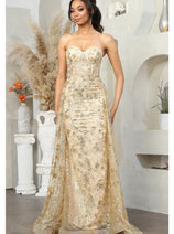 May Queen MQ1837 Strapless Glitter Corset Bone Red Carpet Long Gown