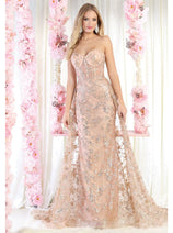 May Queen MQ1837 Strapless Glitter Corset Bone Red Carpet Long Gown