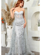 May Queen MQ1837 Strapless Glitter Corset Bone Red Carpet Long Gown