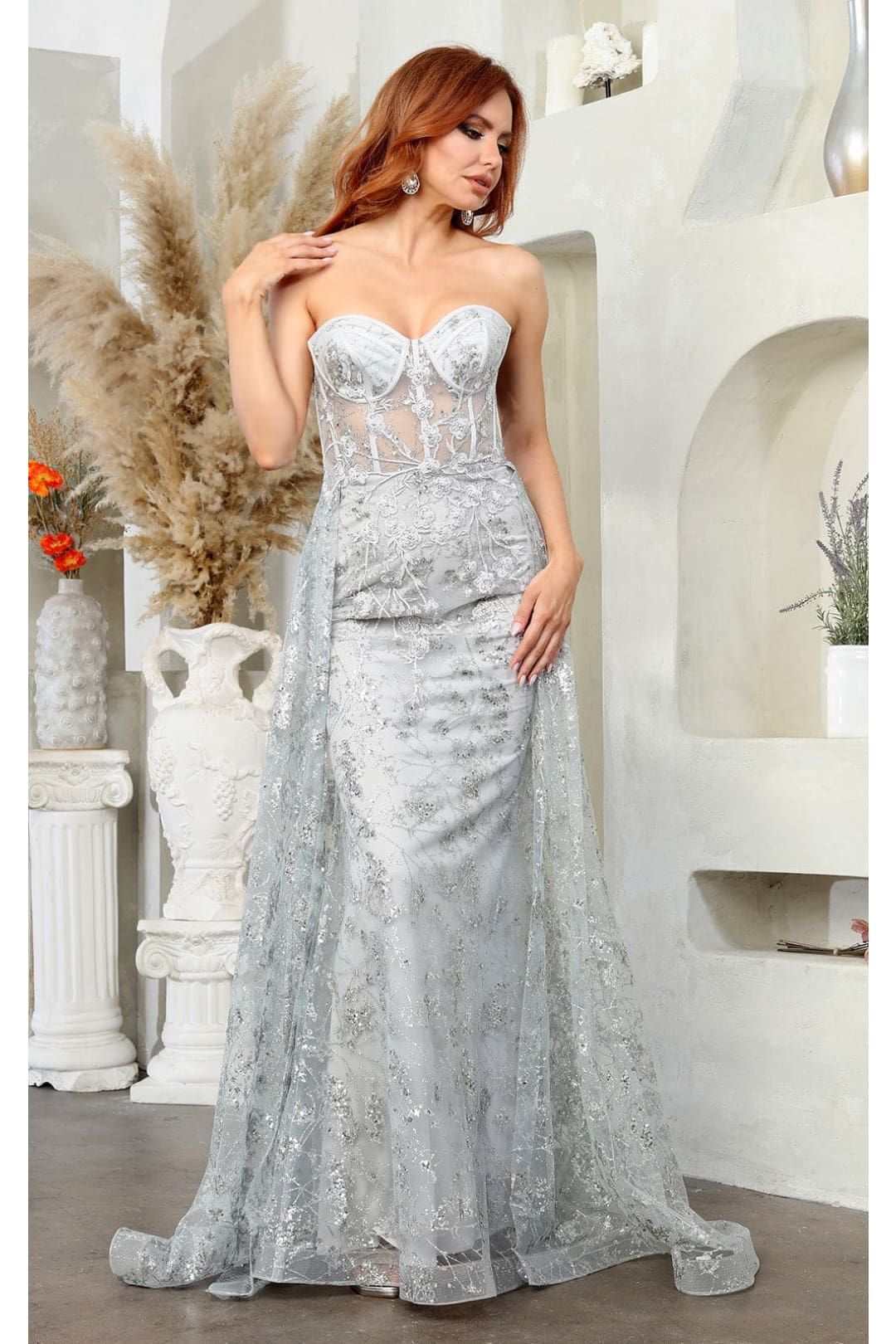 May Queen MQ1837 Strapless Glitter Corset Bone Red Carpet Long Gown