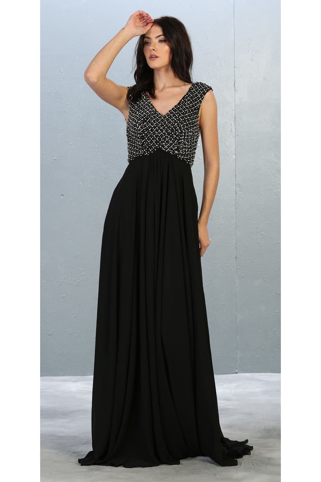 Jewel Adorned Prom Dress - Black / 4