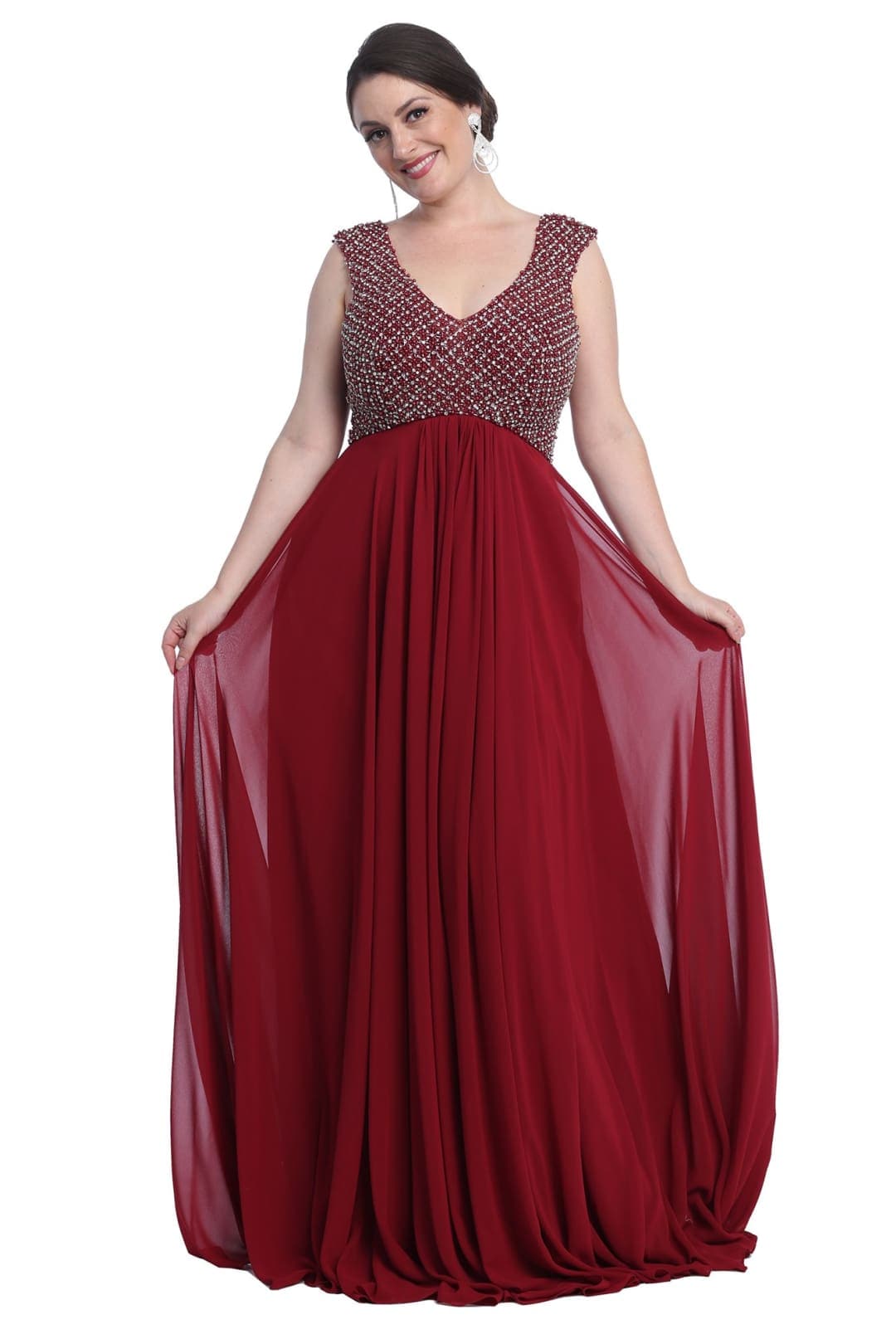Jewel Adorned Prom Dress - Burgundy / 4