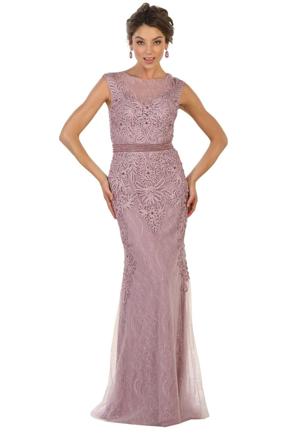 Embroidered Prom Dress - MAUVE / 6 - Dress