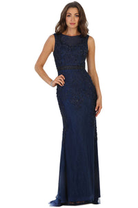 Embroidered Prom Dress - NAVY / 6 - Dress