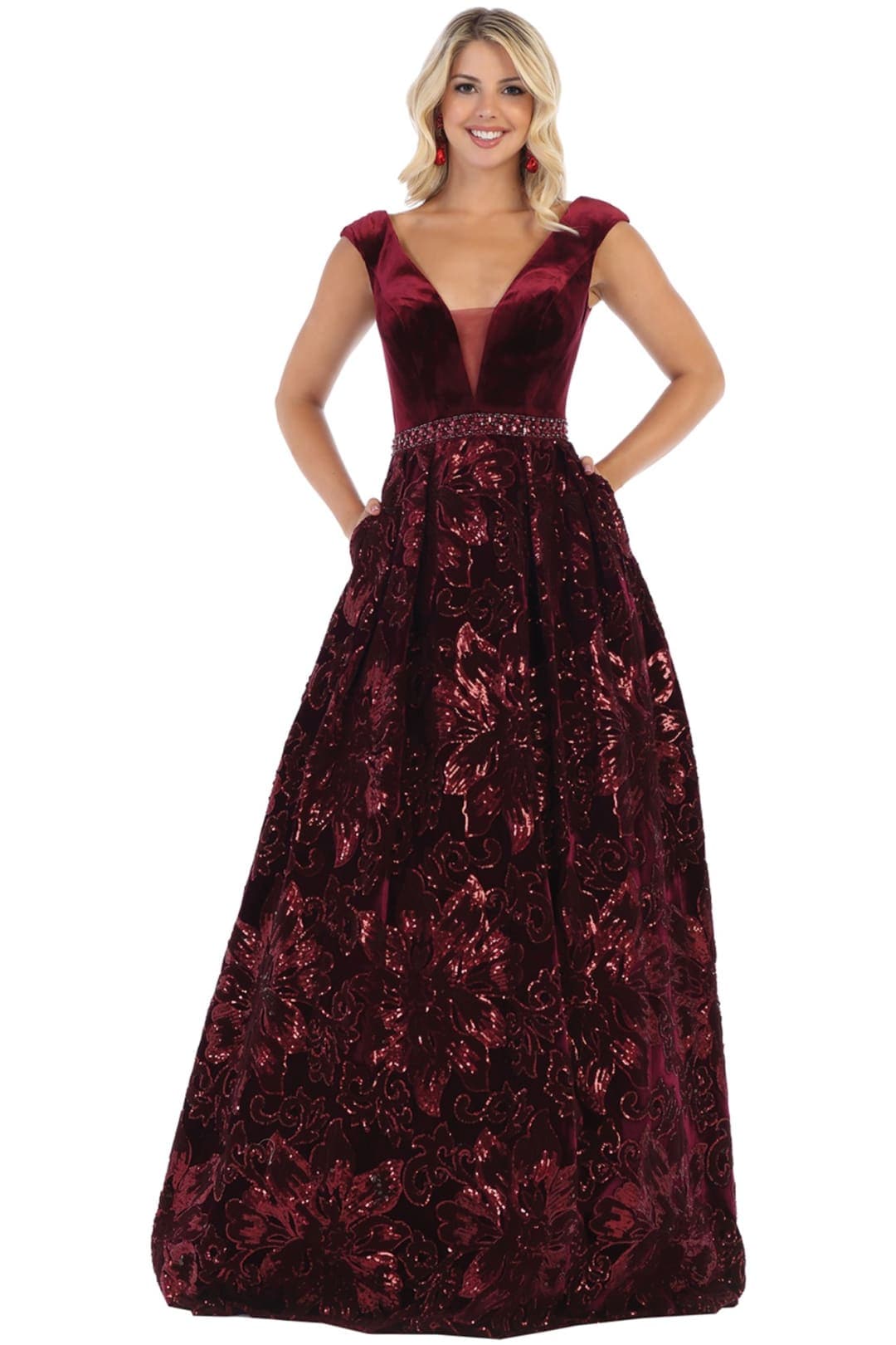 Formal Special Occasion Dress - Burgundy / 6