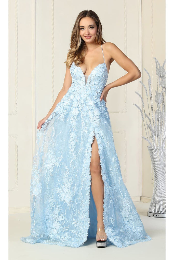 Thigh High Slit Prom Dress - BABY BLUE / 2