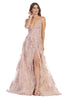 Thigh High Slit Prom Dress - Champagne / 2