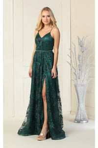 Thigh High Slit Prom Dress - HUNTER GREEN / 2