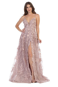 Thigh High Slit Prom Dress - Mauve / 2