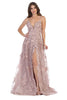 Thigh High Slit Prom Dress - Mauve / 2