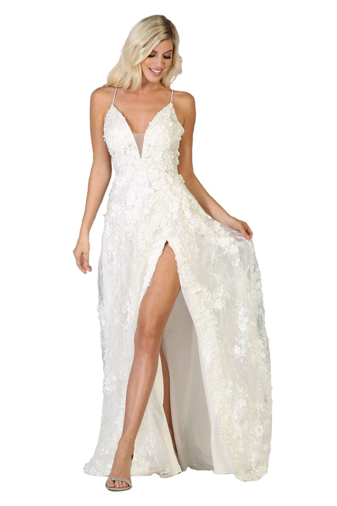 Thigh High Slit Wedding Gown - White / 2