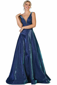 Shiny A-Line Evening Gown - Royal / 4