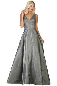 Shiny A-Line Evening Gown - Silver / 4